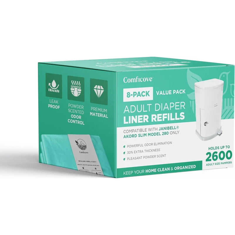 8 Pack Adult Diaper Liner Refills, Compatible with Janibell Akord 280 Slim Model, Adult Diaper System to Eliminate Waste, Odor Resistant by Comficove