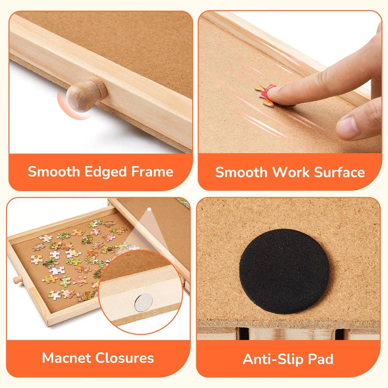 Gamenote 1500 Pieces Rotating Jigsaw Puzzle Table with Puzzle Cover, Portable Large Puzzle Board with Drawers for Puzzle Storage, Wooden Smooth Plateau Work Surface for Kids Family Game