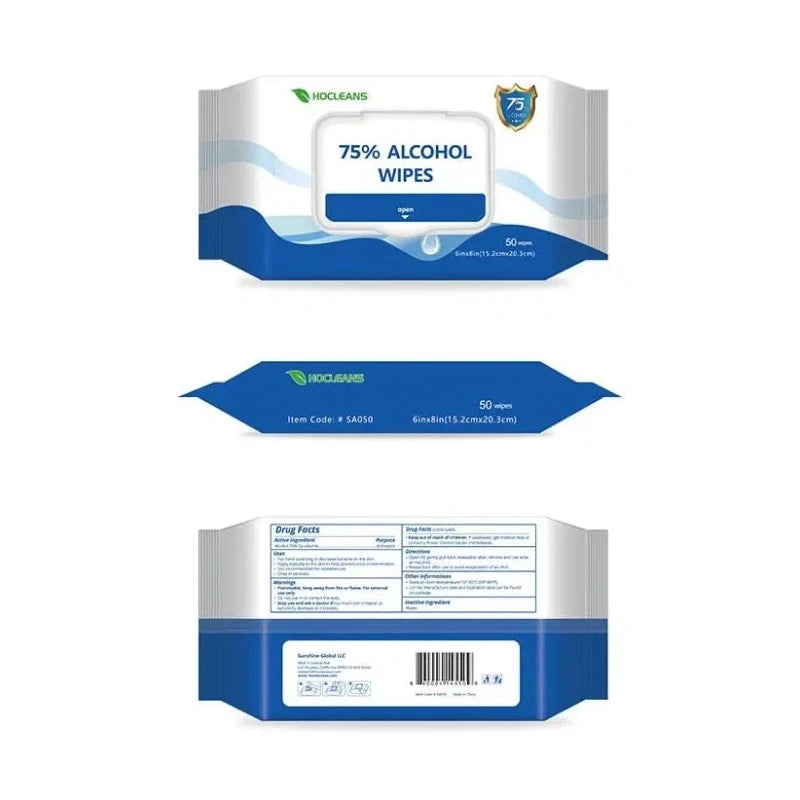 Hocleans Advanced 75% Alcohol Hand Sanitizer Wipes, 4 Packs of 50 (200 Wipes)