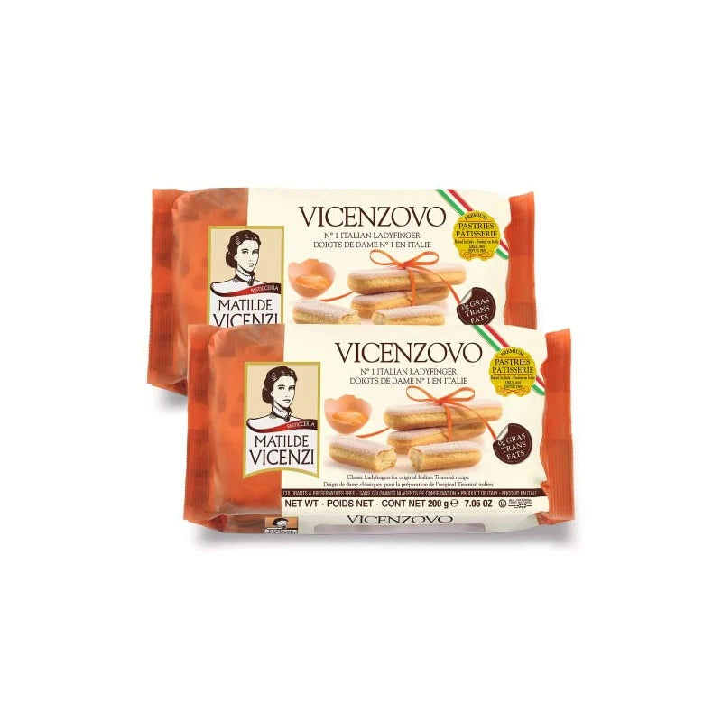 Matilde Vicenzi Vicenzovo Ladyfingers - Classic Italian Ladyfinger Biscuits for Tiramisu - Tray of 12 All-Natural, Kosher, Dairy Cookies - All Natural Pastries Baked In Italy - 7.05 oz (200g), 2 Pack