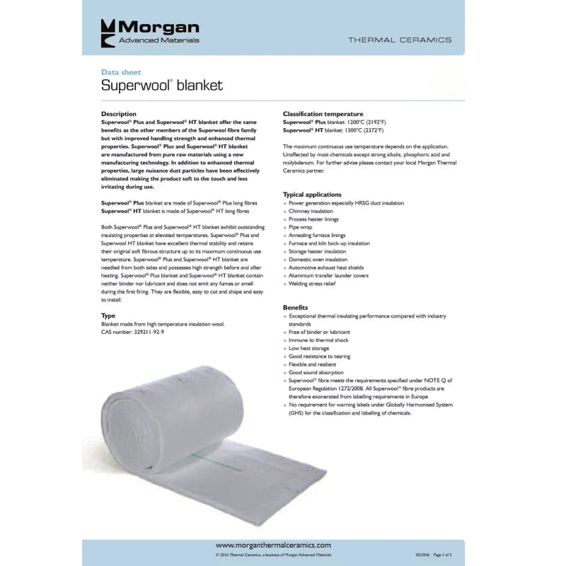 Morgan Thermal Ceramics 2" SuperWool Plus 6x24" Ceramic Fiber Blanket ALTERNATIVE Thermal Ceramics 2192F