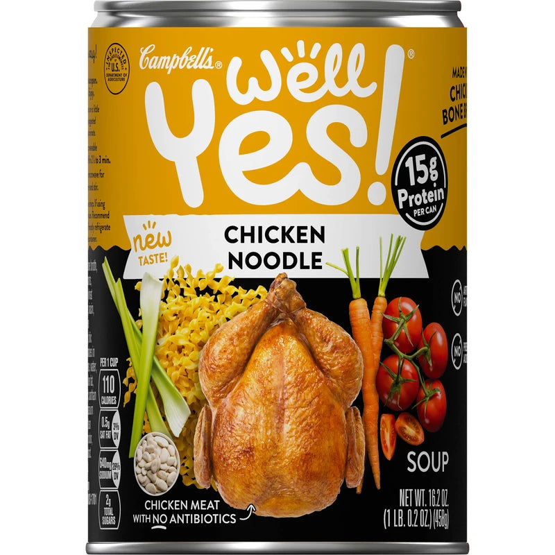 Campbell's Well Yes! Chicken Noodle Soup, 15 Grams of Protein, 16.2 Ounce Can