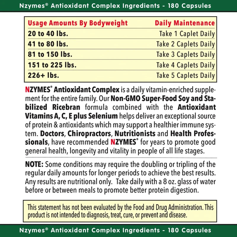 Nzymes® Antioxidant Complex for People of All Ages. Powerful antioxidant Formula for Today's Environmental Challenges. - 720 Count - Made in The USA