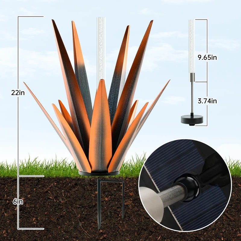 TOMBABY Solar Metal Agave Plants Gargen Lawn Ornaments Home Decoration,Solar Panel Tequila Sculpture for Outdoor Patio Yard Light Up at Night,Gifts for Friends or Family (2, coppery)