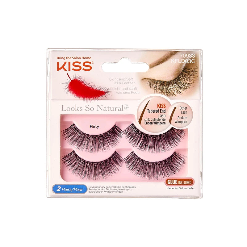 KISS Look So Natural Collection 2 Pairs of False Eyelashes Flirty Easy Wear Includes Eyelash Glue Duo Pack