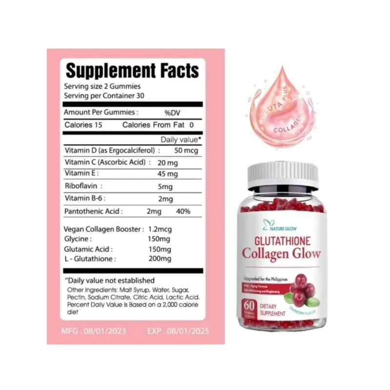 Nature Glow Glutathione Collagen Glow Cranberry 60 Organic Gummies