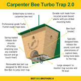 Best Bee Brothers Best Bee Brother Turbo Trap 2.0, Professional-Grade Carpenter Bee Trap for Outside with Bee Vault, Large Viewport & Spring-Loaded Door, 4.1 W x 4.8 H x 5.9 D (2 Pack)