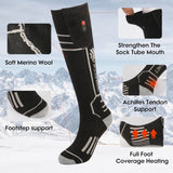 FREEHILL Merino Wool Heated Socks for Men Women, 5000mAh One-Click Control Rechargeable Cold Weather Heated Ski Socks (Black, XL)
