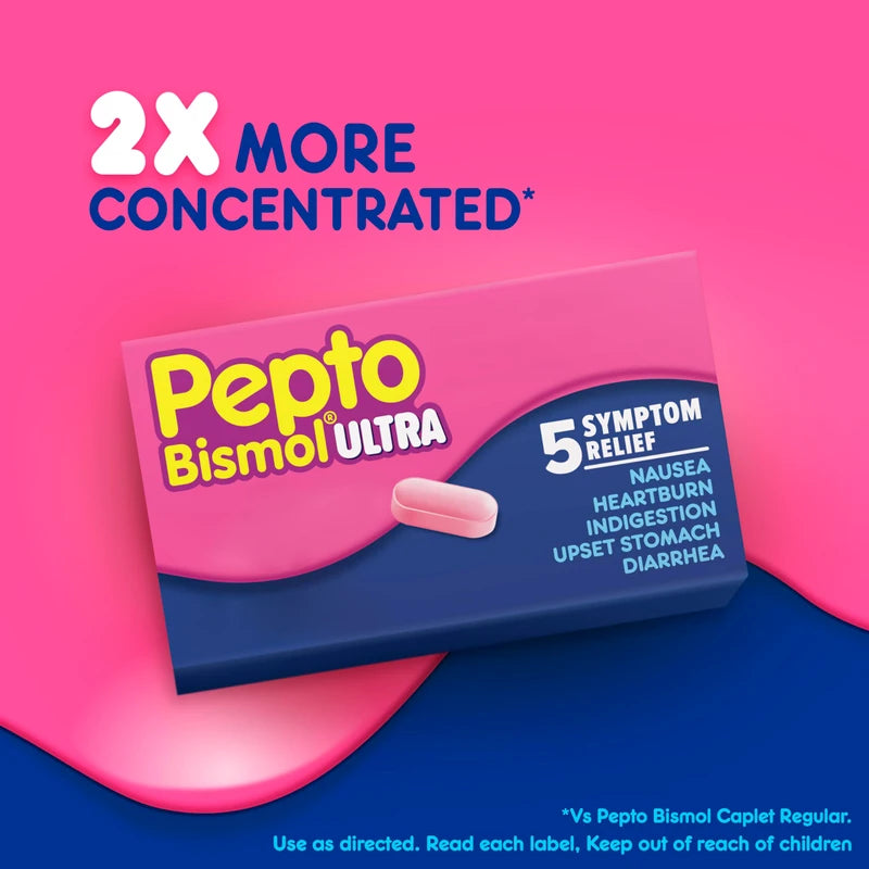 Pepto Bismol Pepto Bismol Caplets Ultra for Nausea, Heartburn, Indigestion, Upset Stomach, and Diarrhea - 5 Symptom Fast Relief, 24 ct