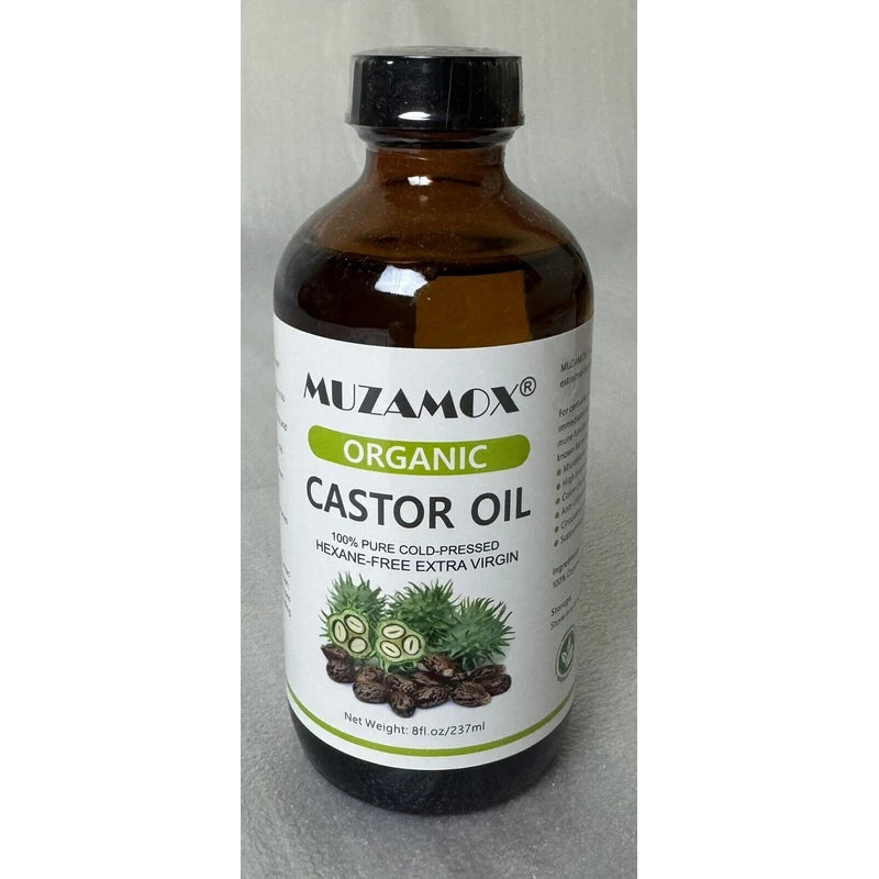 MUZAMOX Castor Oil Organic Cold Pressed Unrefined in Glass Bottle (8fl.oz/237ml)