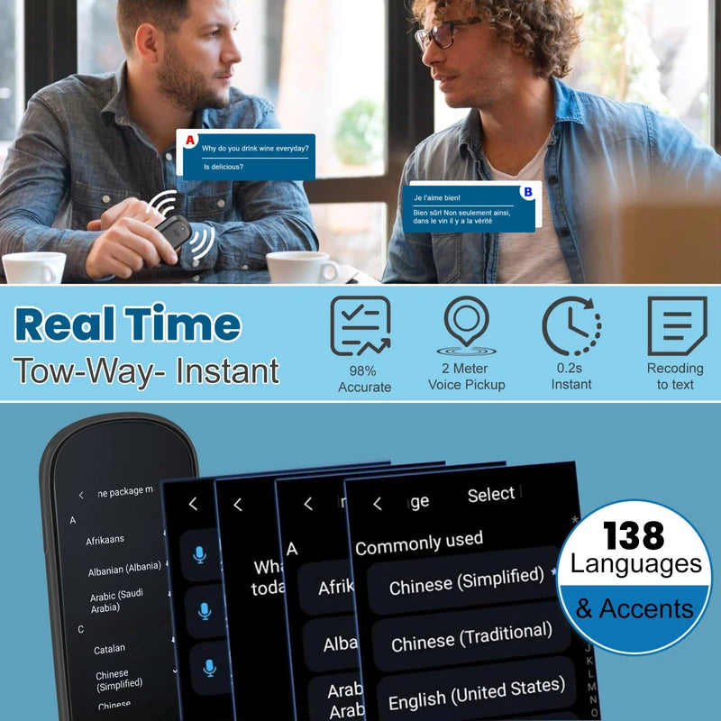 Language Translator Device, Two Way Real-Time Voice Translation, Support 150 Languages, Accurate Offline/Recording/Photo Instant Translation with 3”HD Inch。 Touch Screen for Travel