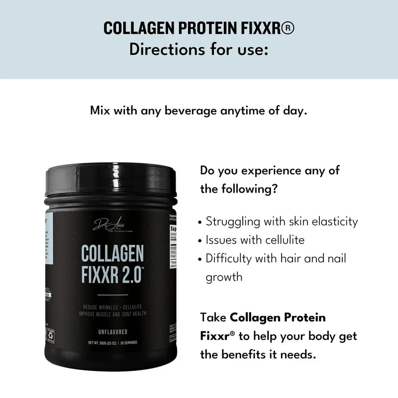 Fixxr Collagen 2.0 by Dr. Amie | with 3 Bioactive Collagen Peptides | Unflavored 30 Servings