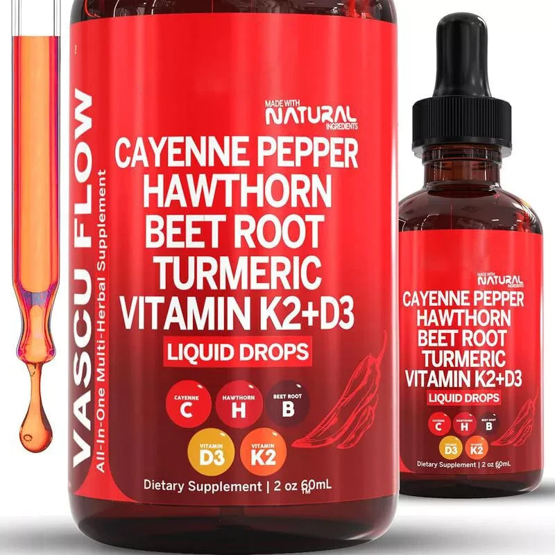 Pepper Supplement Liquid Drops + Hawthorn Berry, Vitamin D3 K2 Organic