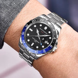 SAPPHERO GMT Watches Men's Swiss Quartz Movement Dual Time Zone 100 m Waterproof Men's Watch Elegant Business Casual Watch Men's Silver Stainless Steel Strap with Luminous Calendar Gift for Men,