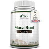 Maca Root Capsules 4000mg – 180 Vegan Capsules – 6-Month Supply – High-Strength Peruvian Maca for Men & Women – Made in the UK by Nu U Nutrition