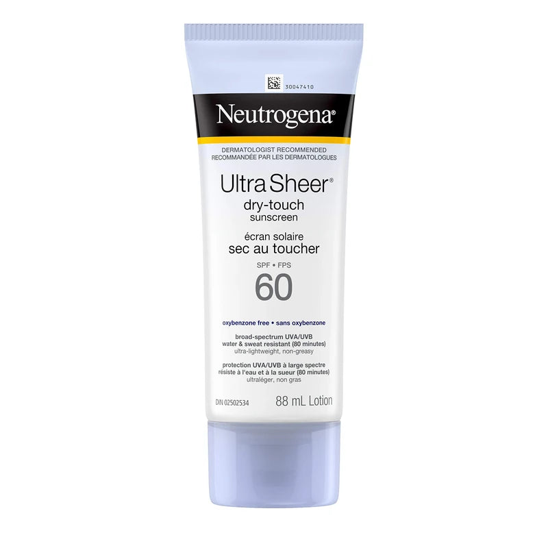 Neutrogena Ultra Sheer Dry-Touch Sunscreen SPF 60, Water & Sweat Resistant, non-comedogenic, won't clog pores, 88mL