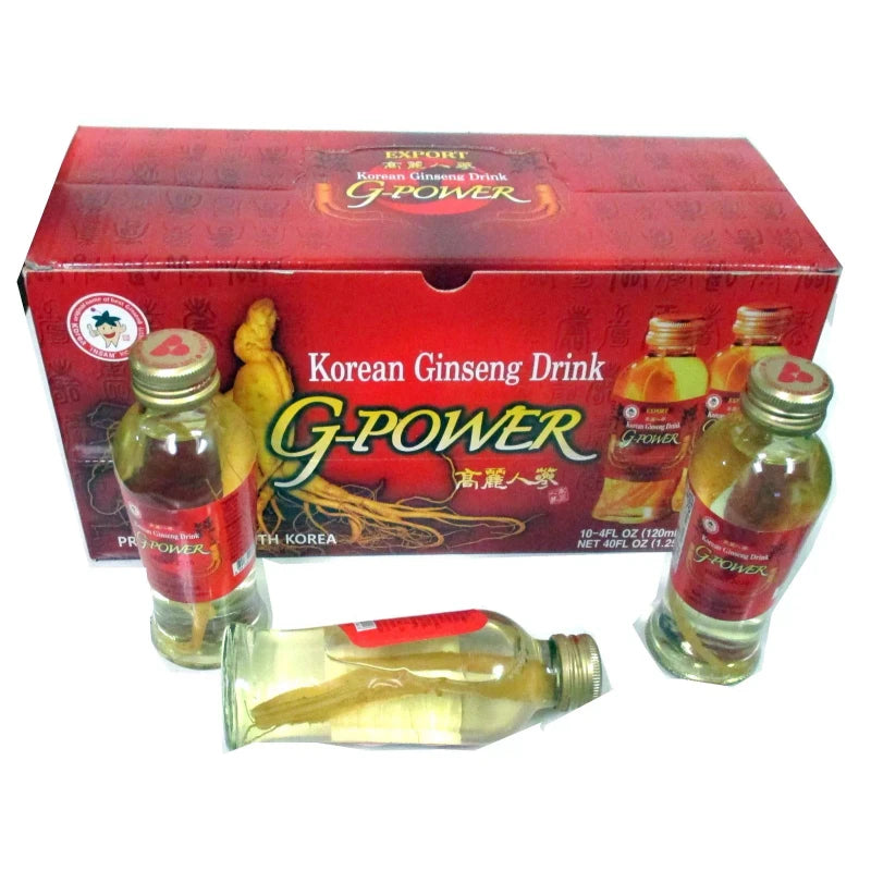 G  POWER LOT OF 1,2, 4, 10 BOTTLE--KOREAN GINSENG DRINK WITH ROOT 120ML(4FL.OZ) - 2 BOTTLE