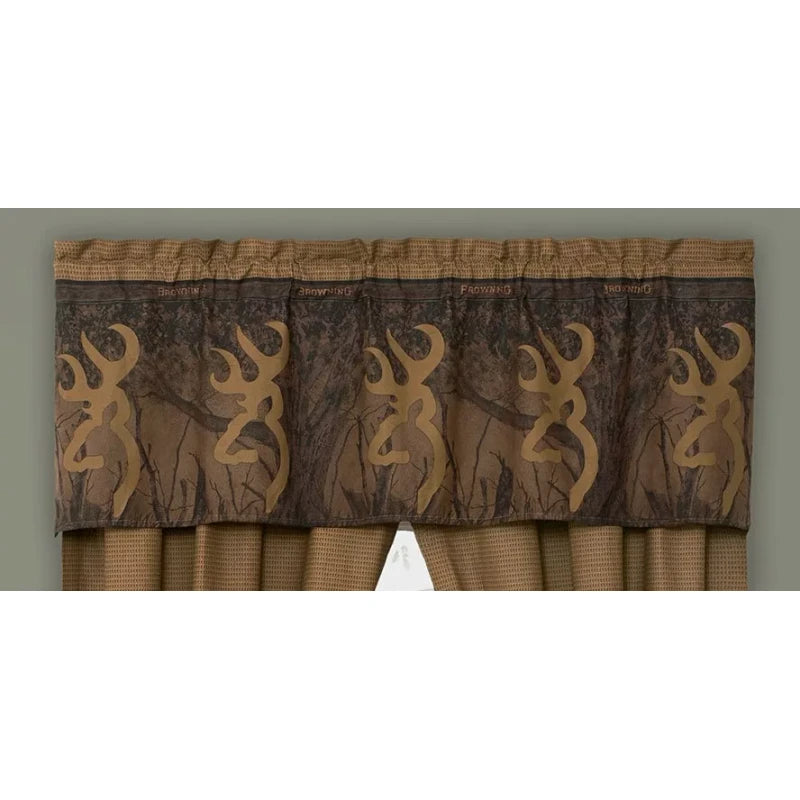 Browning Oak Tree Window Valance 61" x 20" Buckmark Deer Logo Brown Camo Curtain