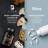 Mezcla de Hongos Adaptógenos con Melena de León, Reishi, Cordyceps, Chaga y Cola de Pavo | Mushroom Blend B Life | 90 Cápsulas con 1500 mg por Porción | Ingredientes Naturales para el Bienestar Integral