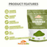Organic Moringa Oleifera Leaf Powder - Premium Quality - 400g. Bio, Natural and Pure. Leaves Picked from The Moringa Oleifera Plant. NaturaleBio