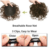 ICRAB Short Curly Real Human Hair Topper with Front Bangs for Women,Breathable Wiglets Hairpieces 5.1x5.1 Large Coverage Women Toupee Clip in Top Wavy Hair Pieces Topper(7",Light Brown)