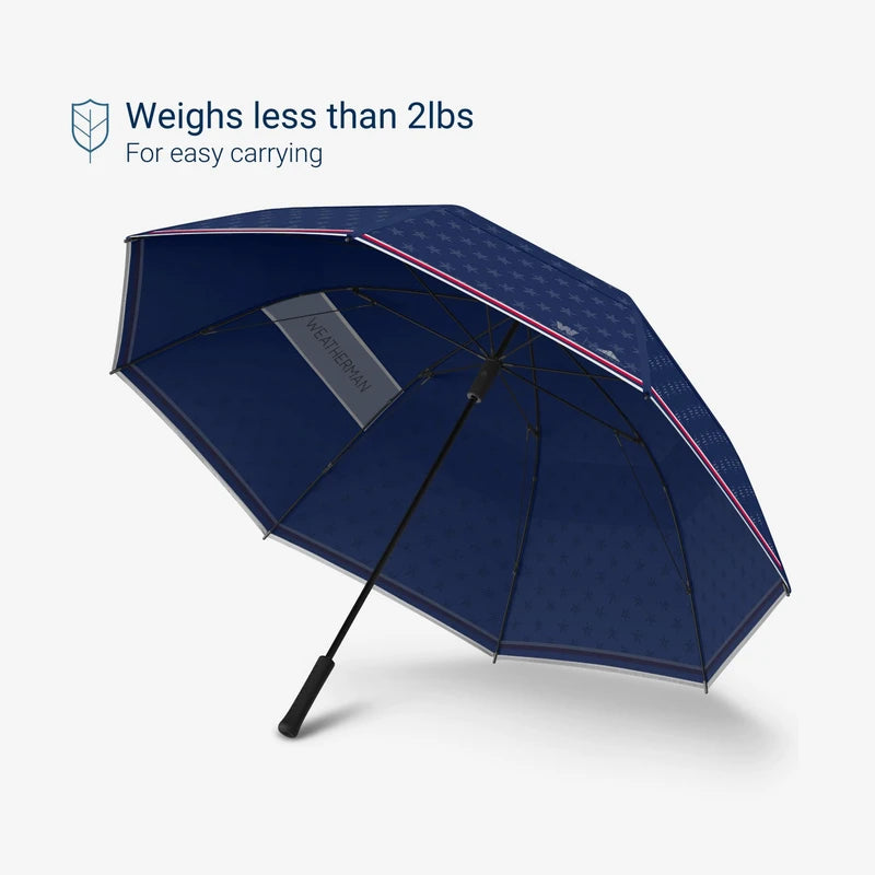 Weatherman Umbrella - Folds of Honor Golf Lite Umbrella Extra Large Big Oversize Windproof for Golf Bag Push Cart w/ UV Protection - Waterproof Heavy Duty Umbrellas for Rain Sun for Men Women - Resists Up to 55 MPH Winds - Patriotic Umbrella (Liberty, 66