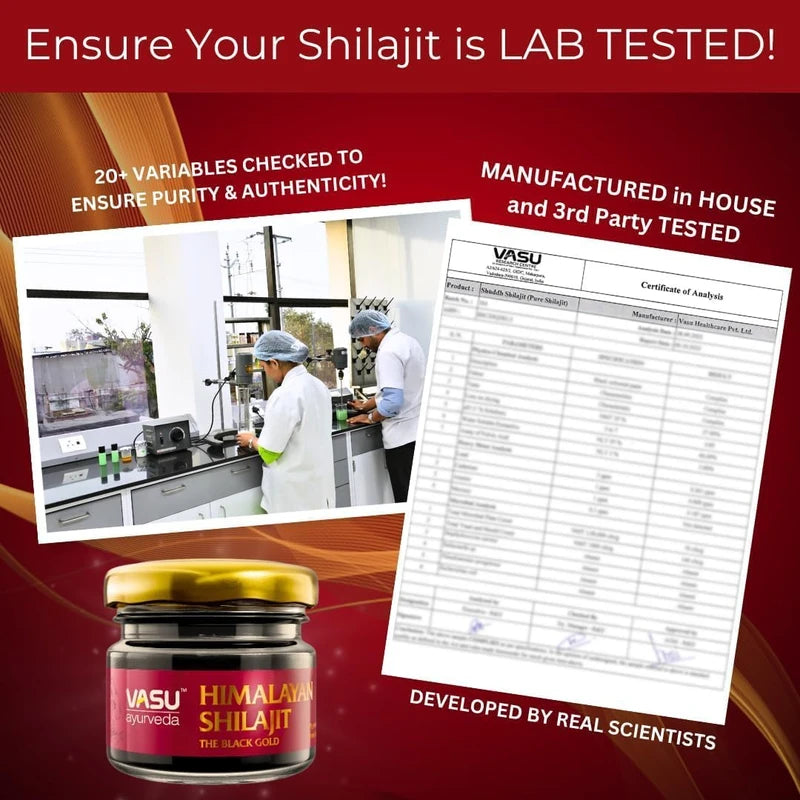 Vasu ayurveda Highest Potency 100% Natural Himalayan Shilajit Resin Pure Form of Fulvic Acid & 85+ Trace Minerals - The Black Gold - 50 Day Supply 1 Pack - Energy Booster