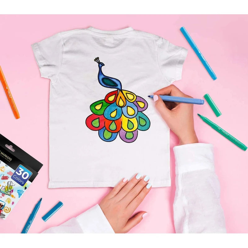 Ohuhu Fabric Pen 30 Colors Set Dyeing Pen Fabric Dyeing Pen Cloth Pen Color Pen Cloth Marker Fabric Marker Writing Fabric Writing Pen Writing on Cloth Pen Name Water Resistant Pigment DIY Handmade Handmade Clothes Jeans T-shirt Pants Bag Sneakers