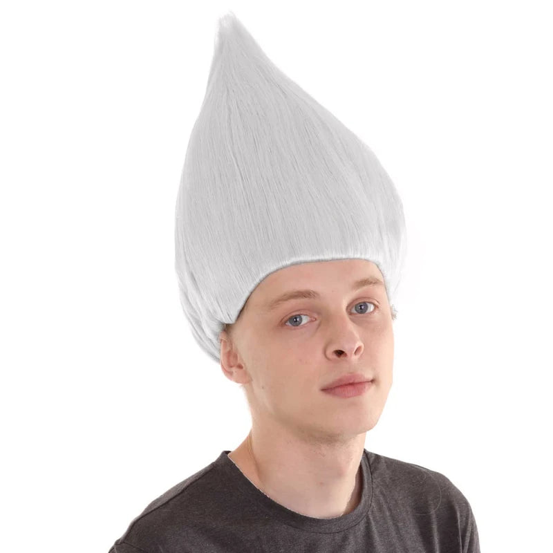 Adult Unisex White Color Straight Cosplay Halloween Troll Wig, Synthetic Soft Fiber Hair, Perfect for your next Festival and Group Anime Party! One Size