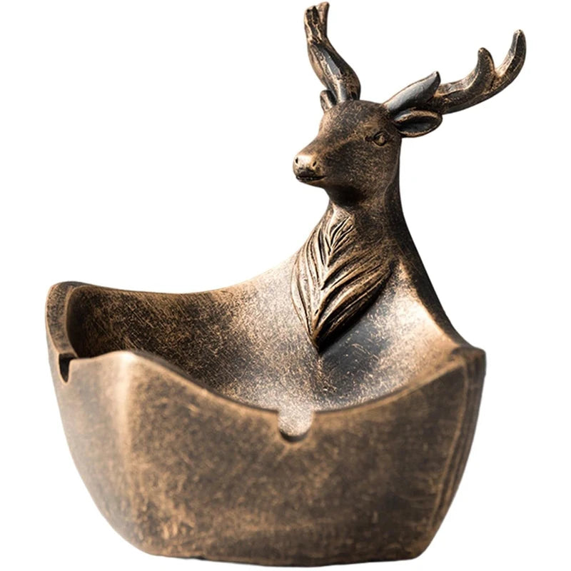 Ashtray Deer Figurine Ashtray Holder Antler Ashtray for Office Home Decor - Copper