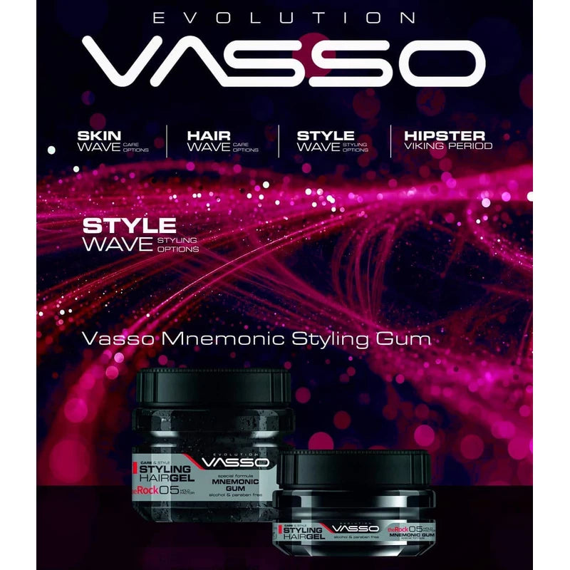 Vasso Styling Hair Gel The Rock 05 Mnemonic Gum, Silver, 500 ml