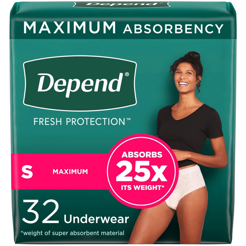 Depend Depend Fresh Protection Adult Incontinence & Postpartum Bladder Leak Underwear for Women, Disposable, Maximum, Small, Blush, 32 Count, Packaging May Vary