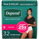 Depend Depend Fresh Protection Adult Incontinence & Postpartum Bladder Leak Underwear for Women, Disposable, Maximum, Small, Blush, 32 Count, Packaging May Vary
