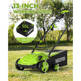 BUCOTOD 2-in-1 Electric Dethatcher and Scarifier, 13-Inch Raking & Scarifying, Turf Dethatcher & with 4-Position Height Adjustment, 14.5 gal Removable Thatch Bag for Lawn Health