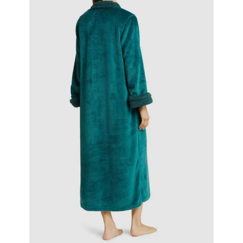 Natori $140 Natori Women's Green Plush Sherpa Zip Caftan Lounge Robe Size Medium