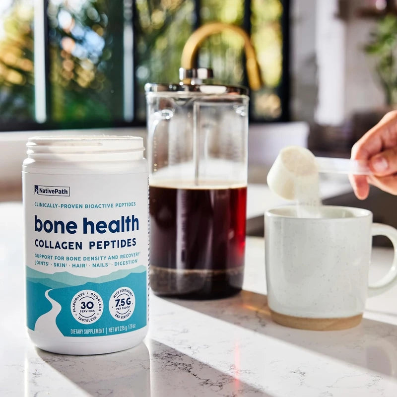 NativePath Bone Health Collagen Peptides, Type 1 & 3 Peptides, with Fortibone and Verisol, 7.9 Ounce, 30 Servings