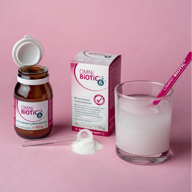 OMNi BiOTiC 6 | Glass | 30 Servings (60g) | 6 Bacterial Strains | 4 Billion Germs per Daily Dose | Powder | With Inulin | Vegan | Gluten Free | Lactose Free | For Daily Use