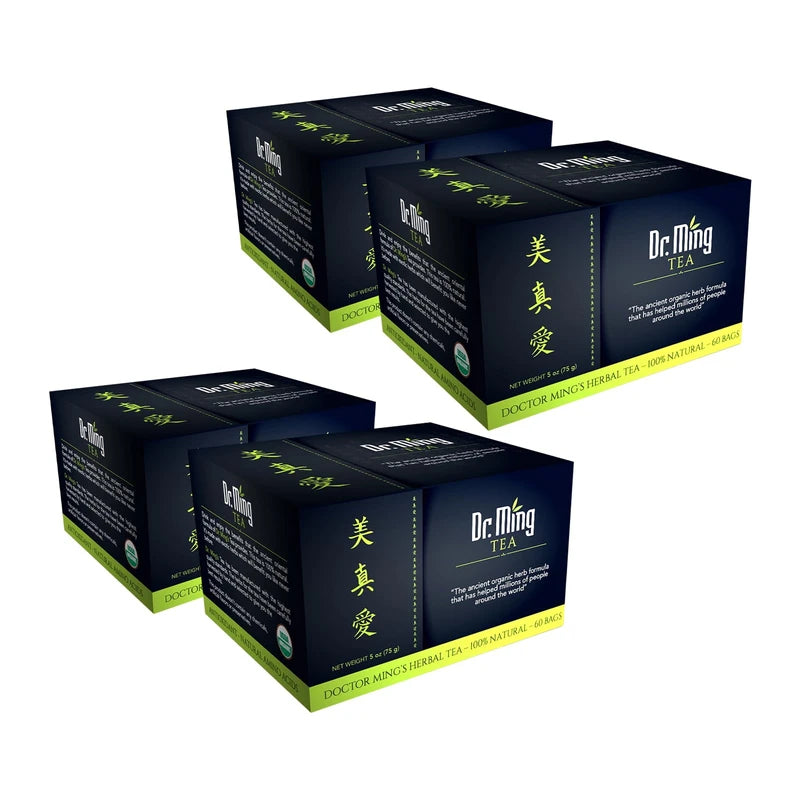 Dr. Ming Tea Set of 4, Green Tea with Lemongrass, Bitter Orange and Cardamon, 60 Tea Bags Packaging, 100% Natural