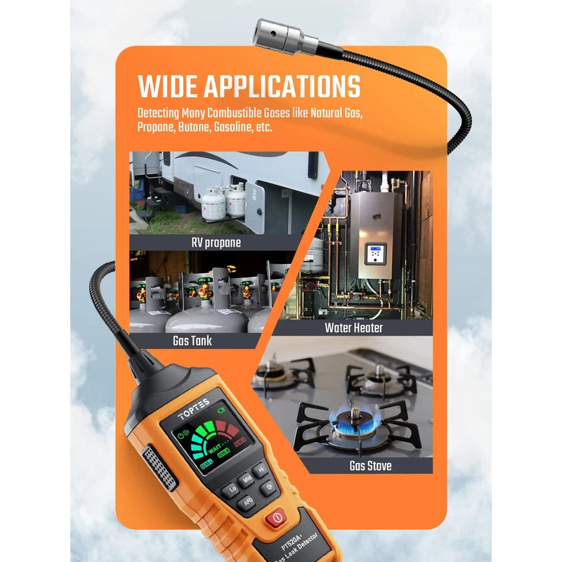 Rechargeable Gas Detector TOPTES PT520A+ Natural Gas Detector, Detects Gas Leaks of Urban Gas, Methane, Propane, LPG, etc., with 17.1 inches (43.5 cm) Detection Probe (Japanese Instruction Manual) - Orange