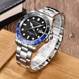 SAPPHERO GMT Watches Men's Swiss Quartz Movement Dual Time Zone 100 m Waterproof Men's Watch Elegant Business Casual Watch Men's Silver Stainless Steel Strap with Luminous Calendar Gift for Men,