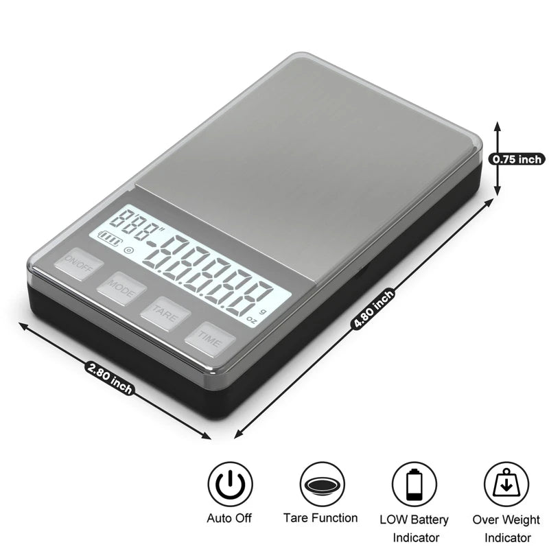 WEIGHTMAN Espresso Scale with Timer 1000g x 0.1g Small & Thin Travel Coffee Scale, Mini Digital Scale Grams and Ounces with Large Backlit LCD Stainless Steel Pocket Food Scale Drip Tray Pulling Scale | WEIGHTMAN