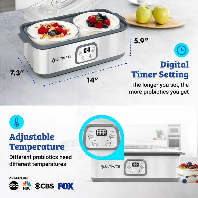 Ultimate Probiotic Yogurt Maker with Adjustable Temperature Control - Make Trillions of Live Probiotics - LIFETIME WARRANTY - material: With Eight 6oz Jars