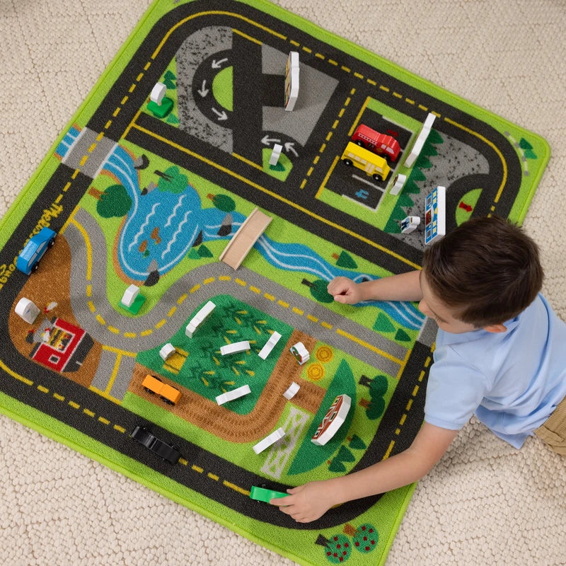 Melissa & Doug KIDS PLAY MAT Create a Town Activity Rug Play Set, with 25 Wooden Play Pieces