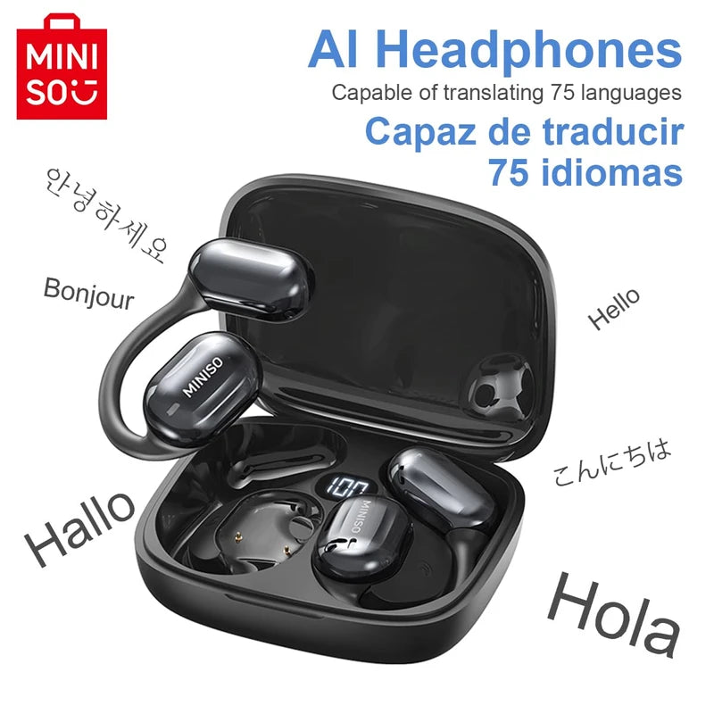 MINISO MS162 Translation Earbuds Real Time OWS Open Ear AI Translator Earbuds Wireless Bluetooth Earphones Support 135 Languages Translator Earbuds Bluetooth Translation for iOS & Android