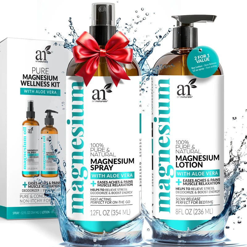 Artnaturals ArtNaturals Magnesium Oil Spray 12 oz + Body Lotion Set 8oz - Extra Strength Ultra-Pure Soothing Relief & Relaxation for Better Sleep, Muscle Health Leg & Joint Care W/a Less Itch, Non-Greasy Formula