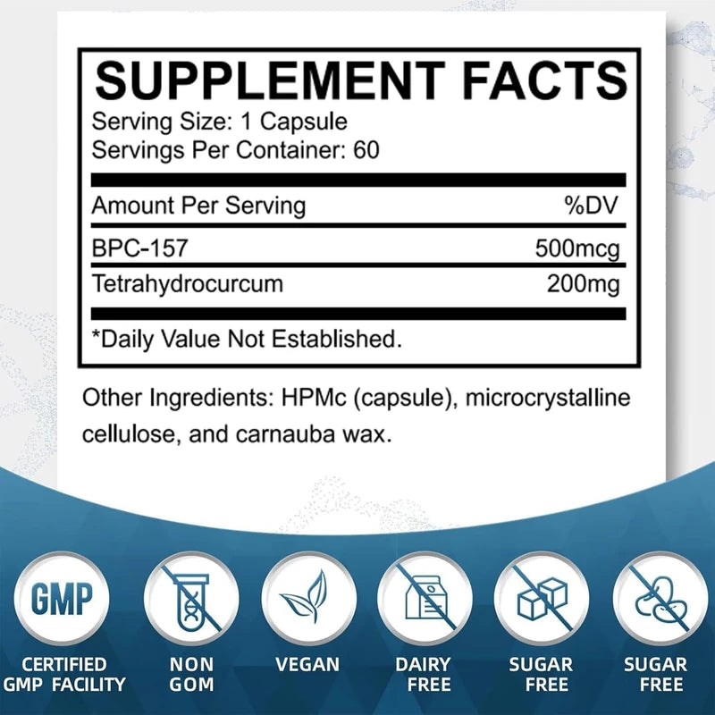 Fredytu BPC-157 Rapid Pro - 500mcg, BPC 157 Rapid Pro Peptide Capsules, Non-GMO, Dairy Free, Gluten Free, New Protective Compound 157, 60 Capsules