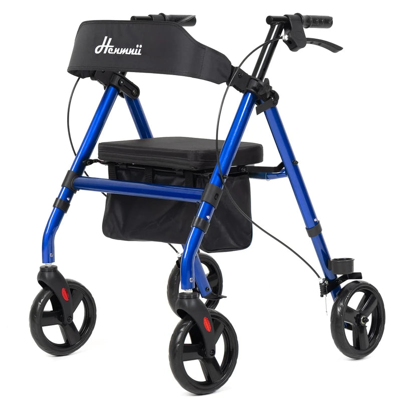 Walker for Seniors, Lightweight Rollator Walker with seat, Foldable Rolling Walker with 8 inch All Terrain Rubber Wheels, Ergonomic Adjustable Handles and Backrest for Seniors and Adult.