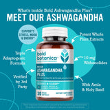 Bold Botanica Bold Ashwagandha Plus –Stress, Mood, Memory & Energy Support - Potent Extracts with Amla & Holy Basil -Triple Adaptogenic Formula—One Capsule Daily- 30 Vegan Caps (1)