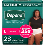 Depend Fresh Protection Adult Incontinence & Postpartum Bladder Leak Underwear for Women, Disposable, Maximum, Large, Blush, 28 Count, Packaging May Vary