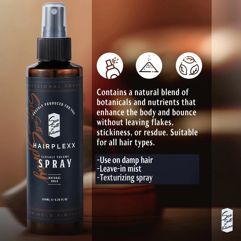 Hairplexx Hairplexx Sea Salt Volume Hair Spray for both Men and Women, Natural Thick and Volumizing Hair Look with Matte Finish and Natural Hold, Paraben Free - 6.76 Fl Oz (Pack of 1)